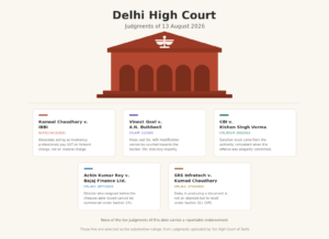 Delhi High Court Judgments of 13 August 2026: GST for Advocates Acting as Insolvency Professionals, and Four More Key Rulings